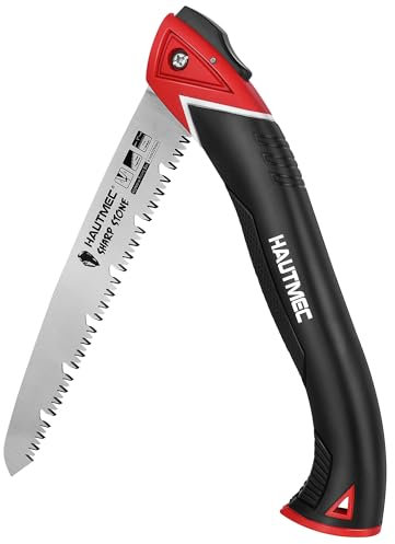 HAUTMEC 9in/225mm Pro Folding Pruning Saw, Sk5 with Gullets for Swift Chip, Sharp Stone Serie Pruning Handsaw, HT0304