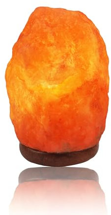 H HANSEL HOME Lámpara de Sal Natural del Himalaya, 2-3kg, 100% Natural, con Cable y Bombilla Incluida, Base de Madera – Lámpara de Sal para un Ambiente Relajante y Saludable