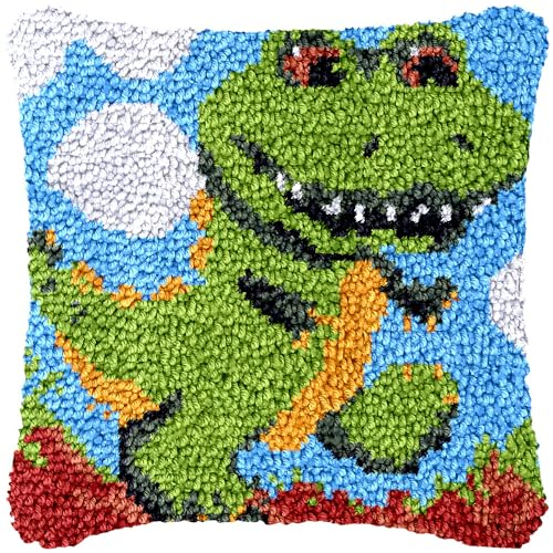 Taxpy DIY Knüpfkissen Zum Selber Knüpfen Set, Knüpfhaken-Set Kissenbezug Knüpfteppiche Set Kissen Knüpfen Latch Hook Kit Für Kinder Und Erwachsene,43x43cm(Tiermuster,A)