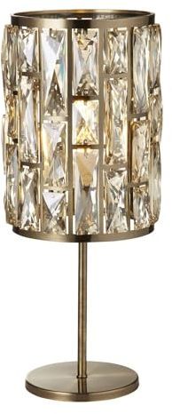 Licht-Erlebnisse Tischleuchte in Messing Antik Champagner 47 cm hoch E14 Kristall Glas Metall Jugendstil Art Déco Nachttischlampe Tischlampe