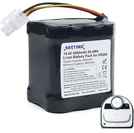 NASTIMA 14,4V 6000mAh Li-Ion Akku Kompatibel mit Vorwerk Kobold VR200, Art.-Nr. 20884-1, Staubsauger-Akku mit BMS