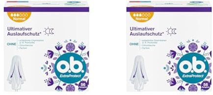 o.b. ExtraProtect Normal (Pack of 56), Tampons for Medium/Stronger Days, Dynamic Fit Technology & Extra Protective Wings for up to 100% Leakage Protection During the Period (Pack of 2)