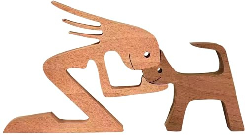 JVHLOV Estatua de Madera Hecha a Mano, Figura Artesanal de Madera, para Dormitorio Hogar, Oficina, Estante, para Amantes de los Perros, Recuerda, Figuras Coleccionables Talladas (Femenino)