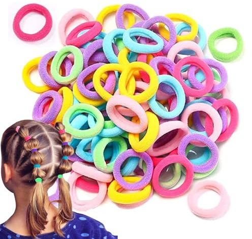 100 Pcs Candy Color Hair Bands Small Elastics Hair Bobbles Hair Ties Stretch Strong Hairbands Colorful Seamless Ponytail Holders for Girls Kids (Multicolor)