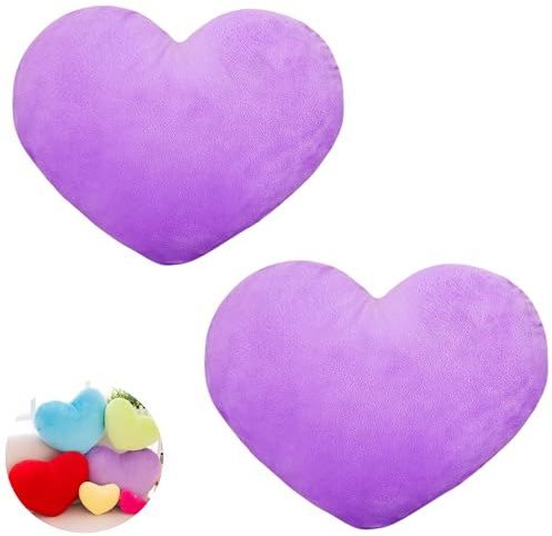 Huilimei Plüschkissen in Herzform, 40 cm, niedliches Bodenkissen, dekoratives Wurfkissen, Valentinstagsgeschenk für Freunde (2, lila, 40 cm)