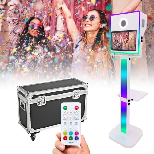 Kamera-Fotoautomat/15,6-Zoll-Touchscreen-Selfie-Station mit Ringfülllicht/Professionelle DSLR-Fotoautomatenmaschine mit integriertem Mini-PC für Hochzeitsfeier-Events, mit Flightcase,White