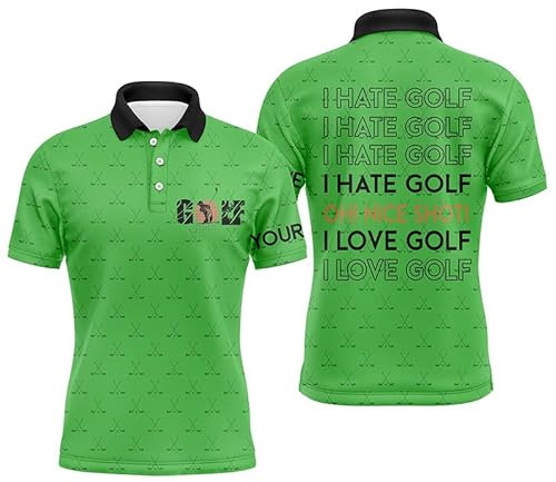 vhasport Humorvolle Golf Poloshirts für Herren & Damen– I Hate Golf...Nice Shot – Individuelles Grünes Muster – I Love Golf N7246