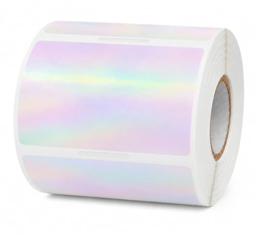 YIKIADA Holographic Thermo Etiketten Vinyl 50 × 76 mm Regenbogen Rolle Rechteckig Selbstklebend Adressaufkleber Wasserdicht Name Aufkleber für Logo Barcode QR Code DIY 300 Stück