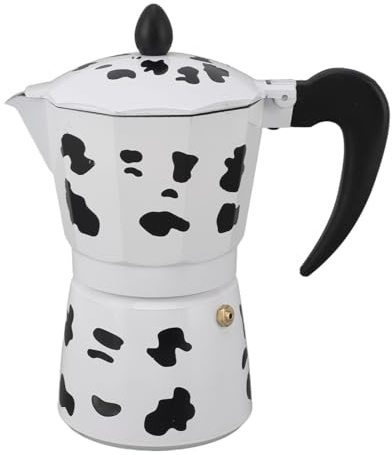 Moka de aluminio con estampado de vaca lechera, para el hogar, cafetería, campamento y actividades de viaje al aire libre (6 tazas de 300 ml)