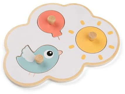 Done by Deer Erstes Steckpuzzle Happy Clouds Farbmix - Babys erstes Steckpuzzle - Montessori Spielzeug, fördert die Feinmotorik - Holzspielzeug, Lernspiele - Motorikspielzeug ab 1 Jahr