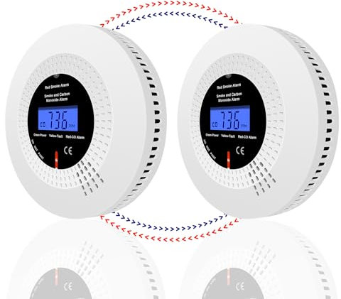 iMeistek Wireless Interlinked Smoke and Carbon Monoxide Alarms for Home, Combination Smoke and CO Alarm Detector with LCD Display,10-Year Lifespan, Replaceable Battery,2PCS