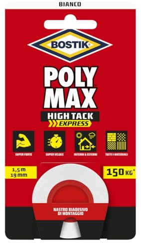 Bostik Poly Max Biadesivo High Tack Express bianco super potente tiene fino a 150 kg a rotolo