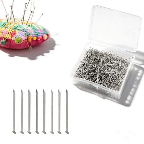 SHENGYIG 1000 Stück Abstecknadeln, 0,65 x 35 mm Stecknadeln Nähen | Stecknadeln Ohne Kopf, mit Transparenter Aufbewahrungsbox, Feine Gerade Pins für Nähen, Weben, Basteln