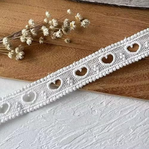 WANYI 5 Yards Spitzenband Weiß Spitzenborte mit Herzmuster Geschenkband Bänder zum Nähen Lace für Unterwäsche Kinderkleidung Vorhänge Tischdecken Kopfbedeckungen（2cm）