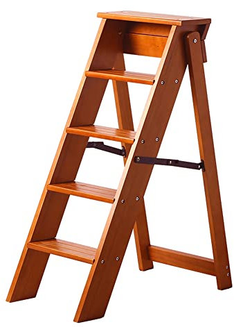Klappbare Holz-Trittleiter, 5 Stufen, leicht, faltbar, Mehrzweck-Stuhl, Regalstuhl, maximale Belastung 150 kg