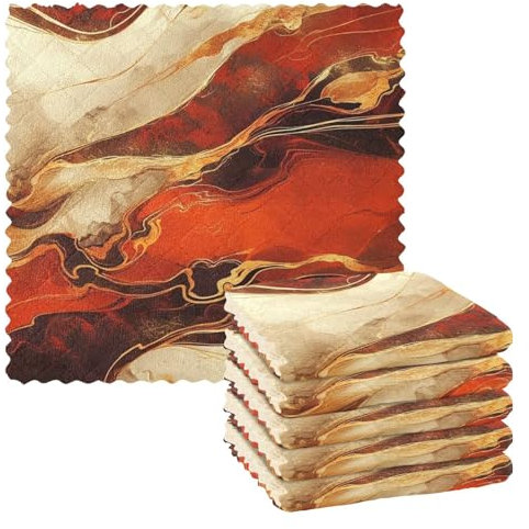 Amooorous Red Gold Marble Microfiber Cleaning Cloths Tea Towels Absorbent Absorbent Towels Funny Kitchen Hand Towels Table Dry washcloth (longword) 11x11in 6 Piecing
