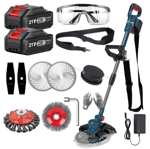 Rasentrimmer mit Akku und Unkrautbürste, 21V Akku Freischneider 2 Akku 4.0Ah, 24CM Schnittbreite Akku Rasentrimmer mit Akku Brushless Freischneider, Elektro Motorsense, für Garden Trimmen
