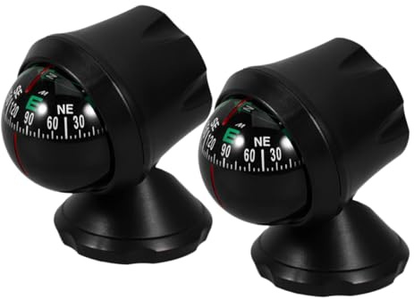 2Pcs Compact Car Compass Navigation Tool - Mini Auto Adhesive Compass with Barometer and Altimeter for Vehicle Dashboard