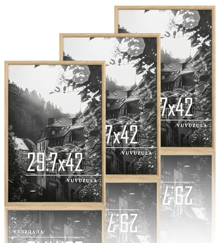 VUVUZULA Bilderrahmen A3 Holzrahmen Holz 30x42cm Fotorahmen Eiche MDF Rahmen 3er Set DIN A3 Urkunden Posterrahmen Natur