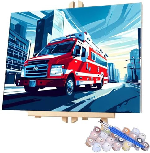 Malen Nach Zahlen Erwachsene, DIY Malen Nach Zahlen Handgemalt Ölgemälde Kit für Anfänger und Erwachsene, Krankenwagen Malerei Bastelset, Wohnwanddekor Mit Acrylfarben und Pinseln 20x30cm F-339