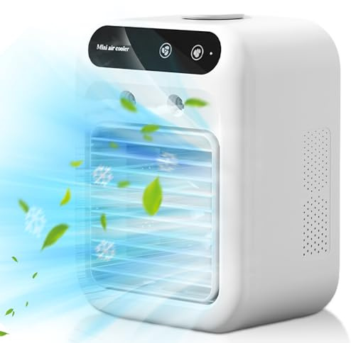 Mobile Klimaanlage, Mobile Klimagerät Leise Klimaanlage, Tragbarer Klein Klimaanlage Air Cooler mit 2 Geschwindigkeiten Wiederaufladbarer USB Verdunstungskühler Luftkühler für Zuhause Und Büro
