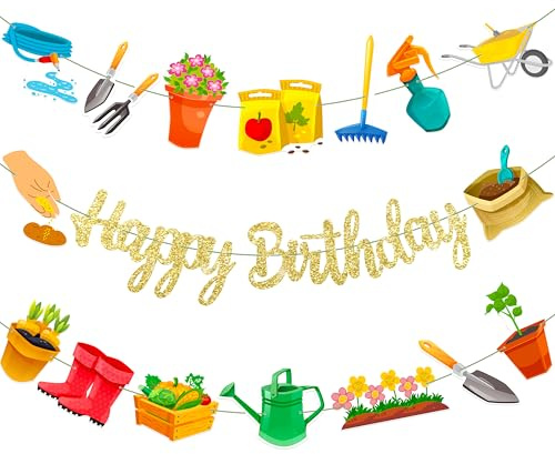 Garden Birthday Party Decorations 3Pcs Gardening Tool Theme Banner Garlands Gardening Birthday Hanging Decorations for Spring Theme Party Supplies