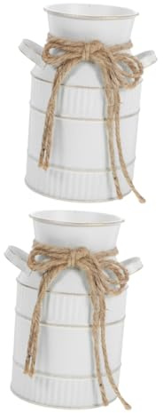 Vaguelly 2 Stück Retro-Milchflaschenvase alte Vase Milchkanne Krüge Bauernhaus klein einmachgläser khimar Hijab Milch Topf stieltopf Blumenvase aus Metall Metallvase für zu Hause Eisen Weiß