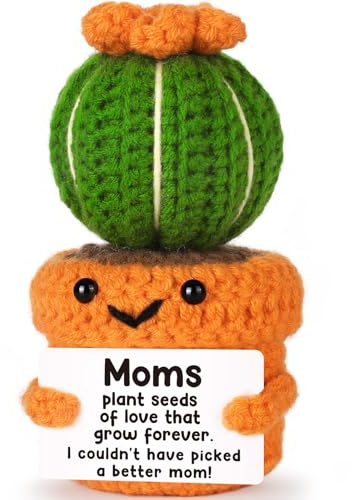 NEVERNERVE Funny Cactus Mom Gifts from Daughter Son, Birthday for Mom, Best Stepmom Bonus Moms Mama Ever Gift, Mother in Law Present Handmade Emotional Positive Crochet Cactus
