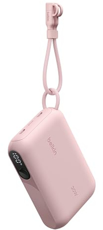Belkin Batería Externa Carga Rápida, Power Bank 10000mah, Dos Puertos USB-C, Pantalla Digital, Carga de 20 W, para iPhone 16 y 15 Series, Samsung Galaxy S25, S24, Pixel 9, iPad y Otros, Rosa