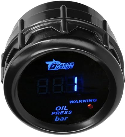 LKRXW Indicatore della Pressione dell'olio per Auto 52mm Olio Pressa Manometro Con Sensore 12V Blu Luce Digitali Olio pressione Strumenti Calibro Gauge Misuratore 0 a 7 Bar