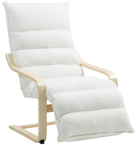 HOMCOM Fauteuil lounge avec repose-pieds réglable, en polaire Sherpa, pour salon, fauteuil de relaxation, fauteuil de lecture, blanc