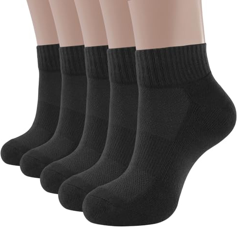 BUDERMMY Ankle Trainer Sports Socks Women 5 Pairs Running Socks Anti-Blister Cushioned Quarter Socks Men Cotton Breathable Low Cut Athletic Ladies