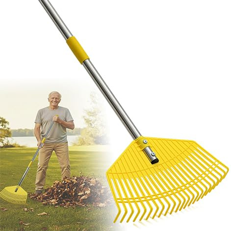 Lightweight Leaf Rake for Lawns - Anti-Break Nylon Plastic Head,Easy Yard & Garden Rake for Women,Seniors,Kids, 16.5 Wide for Leaves, Grass,Pine Needles,Gardening,Adjustable 35–65 Long Handle