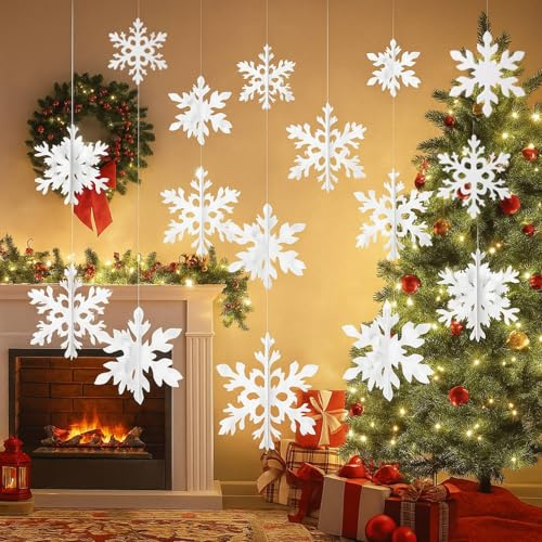 JALEVID 18 Stück Schneeflocken Anhänger Weihnachten, Weiße Weihnachtsdeko Papier Schneeflocken, Christbaumschmuck Weihnachtsbaumschmuck Baumschmuck Deko für Weihnachtsbaum Winter Christmas Dekoration