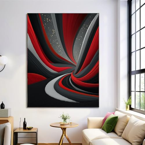 GDJSMIN Leinwandbilder,Leinwanddruck Bilder 70×100 cm,Abstraktes Linienmuster Wandbilder Kunstdruck Wand Dekoration für Wohnzimmer Schlafzimmer Home Esszimmer Büro (Rotes Und Schwarzes Kurvendesign)