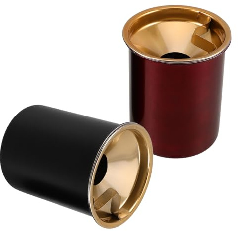 Anneome 2pcs Windproof Stainless Steel Ashtrays with Lid, Stylish Funnel Shape Portable Ash Can for Office and Tabletop Use, Sturdy Smoking Ash Holder for Smokers