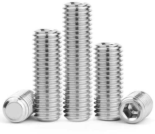 BAVALIN 20 Piezas Tornillo Hexagonal Sin Cabeza - M3 a M8 (4–40 mm) Tornillos Allen de Máquina de Acero Inoxidable Métricos de Rosca Completa Plateados, M6 x 35mm