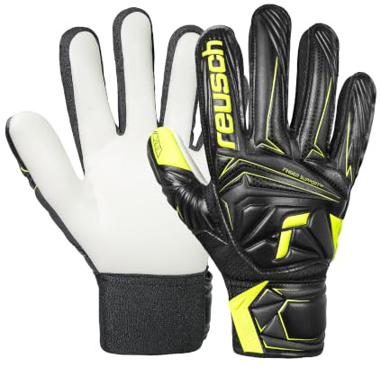 Reusch Torwarthandschuhe Kinder Jugendliche | Fingerschutz | robuster Grip | für Training & Spiel, geeignet für Kunstrasen, Naturrasen & Hartplatz, Größe 4-8, Attrakt Starter Solid Finger Support Junior