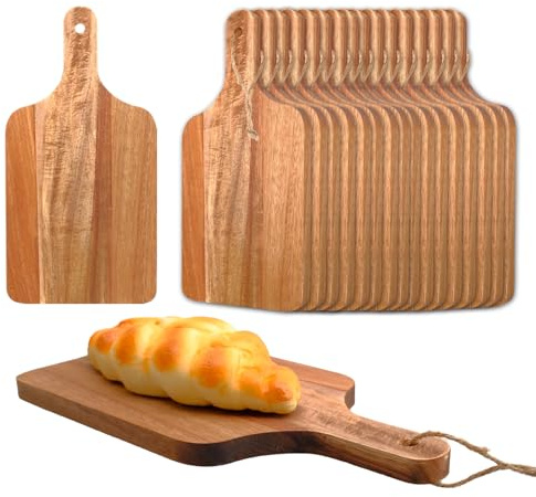 18 Pcs Acacia Wood Cutting Board Bulk Wood Cutting Board with Handle Kitchen Tray Charcuterie Boards for Pizza, Bread, Cheese, Fruit, Vegetables (14 x 8 Inch)