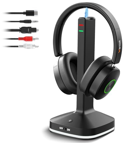 Wantek Bluetooth Casques TV sans Fil | <40ms Basse Latence & 30m Portée | 40h Autonomie & Charge Rapide | Compatible avec 99% des TVs (Optique/RCA/AUX) | Modes EQ & Microphone