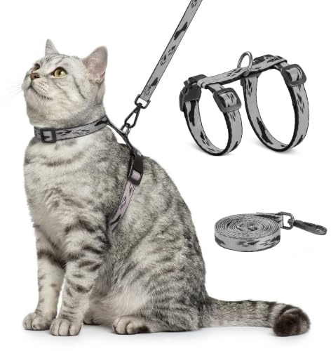 PawSailor Ausbruchsicheres Katzengeschirr mit Leine Verstellbares Silber | Leichtes Weiches Katzengeschirr für Kleine, Mittlere Katzen, 150cm Leine, Komfortables Kittengeschirr für Draußen, Garten