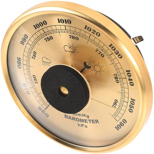 Toyvian Multifunctional Insert Barometer Home Barometer Thermometer for Indoor Living Room Use Metal Golden Weather Prediction Measuring Air Pressure