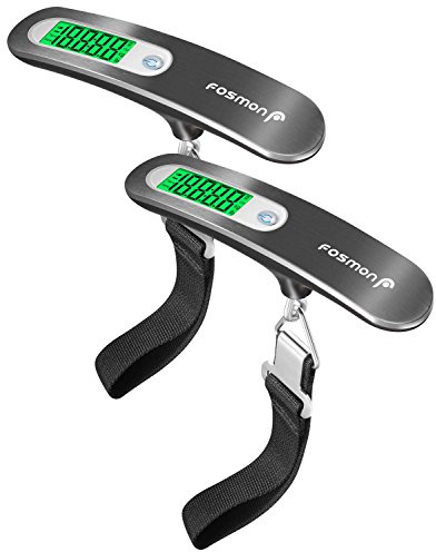 Fosmon - 2 Stück Digitale Gepäckwaage Tragbare Hängewaage mit LCD-Anzeige, Hintergrundbeleuchtung, Tara-Funktion, Praktisch für Reisen, Bis 50KG - Silber/Schwarz
