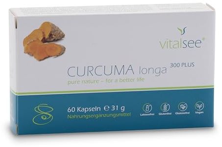 Vitalsee CURCUMA longa 300 PLUS Extrakt – 60 vegane Kapseln – Curcumin-Extrakt (95%) mit Piperin – glutenfrei, laktosefrei, ohne Zusätze – im Blister