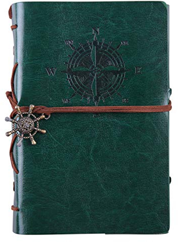 semen Tagebuch Vintage Optik Kompaß Druck PU Leder Cover Travel Journal Reisenotizbuch Anker Ringbucheinlagen Schreiben Geschenkidee Handgeschöpftes Papier Notizbuch (75 Blätter, A5/A6/A7)