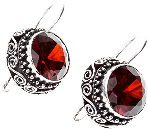 WINDALF Handmade Bohemia Vintage Ohrhänger RED SPARKLE 2.4 cm Roter Zirkonia mit Lebens-Spiralen Handarbeit aus 925 Sterlingsilber
