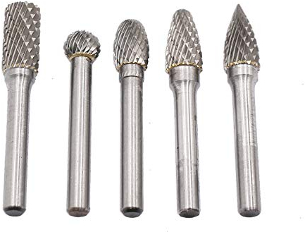 DingGreat 5 Teilig Raspel Set Hartmetall Frässtift Rotary Burr, 6 mm Schaft 10mm Kopfdurchmesser Bohrmaschine Kugelfräser + Zylinderfräser + Zapfenfräser + Konusfräser