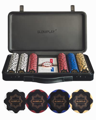 SLOWPLAY Nash 14g Ton Pokerchips-Set für Texas Hold’em, 300 STK [ohne Werte] Verfügt über einen hochwertigen Chipkoffer mit besonders robuster Polycarbonat-Schale, Pokerspieler