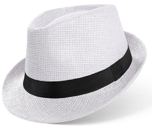 Babeyond Trilby Fedora-hatt för män, 1920-talsstil, filthatt, Panama-hatt, kort brätte, sommarhatt med band, one size