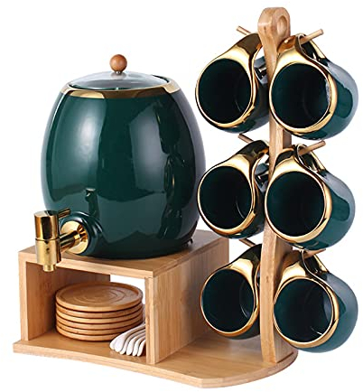 Dispensador bebidas cerámica, barril agua con soporte, cubo de hielo de jugo comercial para restaurantes Cafetera, tienda té con leche, grifo de bebidas vintage, botella fría, 3 l,Verde